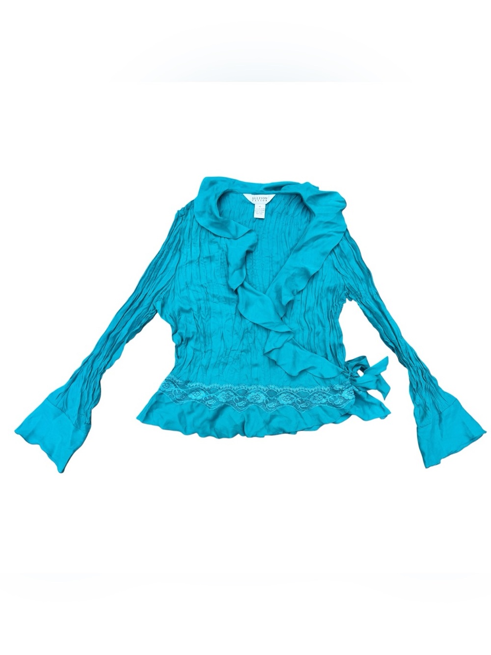 Romeo & Juliet Couture Teal Ruffle Wrap Top